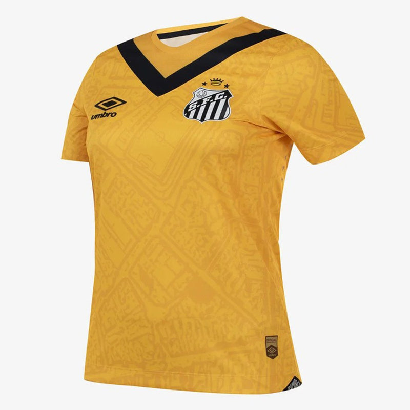 Camisa Santos III 2024 s/n Jogador Umbro Feminina - Amarelo+Preto